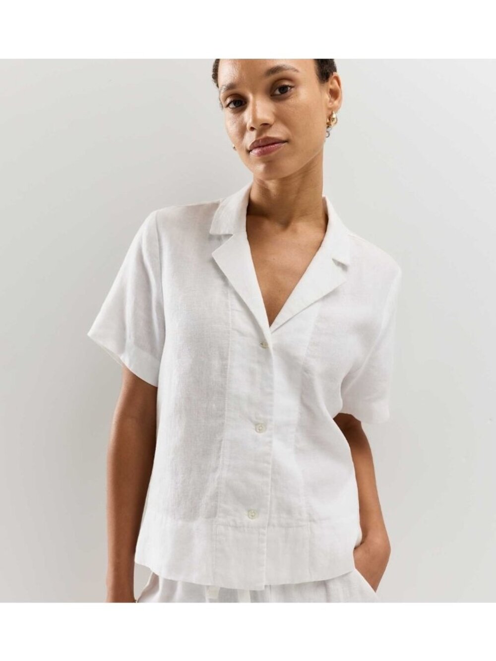 Quince White European Linen Short Sleeve Button Up Top Shirt Womens Medium New